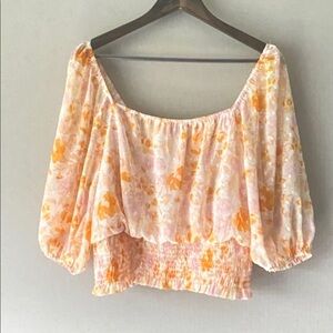 Lush Floral Off-Shoulder Blouse in Orange and Pink